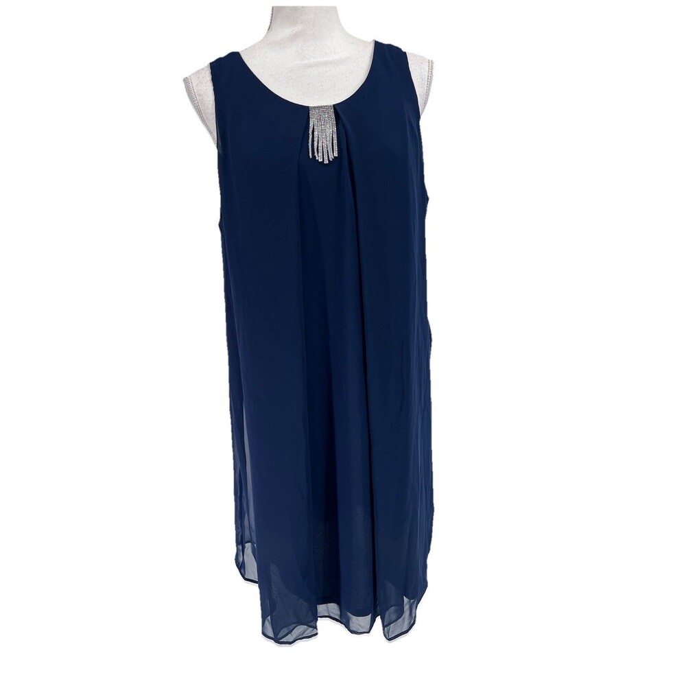 New MSK Womens Navy Blue Chiffon Layered Dress Size 16 Wedding Cocktail Party